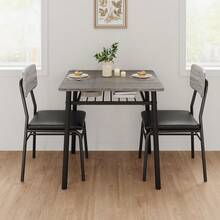 Kselythan Juego de mesa de comedor de 3 piezas para 2 personas, mesa de cocina de 3 piezas con 2 sillas, mesa de cocina estilo rústico y silla tapizada, muebles de comedor cuadrados con estructura metálica - Gris - Ver 3