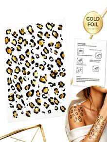 1pc Y2K Gold Foil Leopard Print Tattoo Sticker, Vintage Leopard Pattern, Music Festival Party Hot Girl Skin Atmosphere Decoration Sticker - Multicolor - View 4