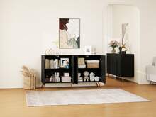 Mid Century Sideboard, Black With 3D Rills And Adjustable Shelves - Black - View 6