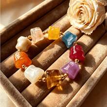 1pc Bohemian Style Macaron Colorful Random Color Transparent Resin Cat Eye Stone Bracelet And Set, Suitable For Vacation, Party, Gift, Wedding And Daily Wear - Gold Beads - View 4