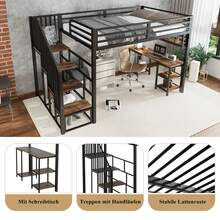Bed Frame With Metal And Shelves, 120x200cm - 黑胡桃木 - 查看 8