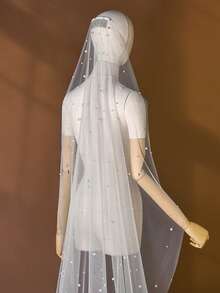 1pc Single Layer Starry Pearl Short Bridal Veil, High Quality Skin-Friendly Soft Mesh Wedding Veil - Multicolor - View 7