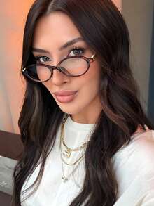 1pc Women's Oval Small Oval Frame Personalized Street Style Concave Transparent Glasses, Summer Study Accessory, Women's Eyewear Accessory - Leopard - View 5