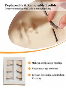 Eyelash Model Head, Silicone Realistic Face Training Skin, Beauty Eyelash Extension Practice Makeup Facial Care Tool - Multicolor - View 5