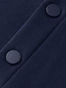Men's Navy Blue Fleece Lined Hooded Sweatshirt, Solid Color Snap Button Half Placket, Long Sleeve Casual Sportswear, Regular Fit, Suitable For Autumn/Winter - Royal Blue - View 3