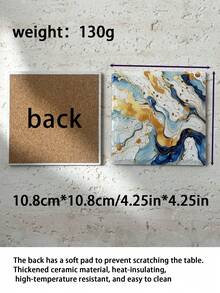 Ins Style Gilded Fluid Marble Pattern Ceramic Coaster, Minimalist High-Definition Printed Waterproof Heat-Resistant Square Ceramic Desktop Protector, Suitable For Home Decor, Refrigerator, Daily Use And Holiday Birthday Gift - Multicolor - View 7