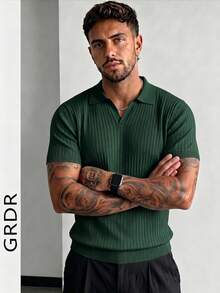 GRDR Men's Solid Color Short Sleeve Casual Knit Top - Dark Green - View 11