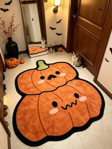 1 Stück Orangefarbener Halloween Kürbis gestapelter Kunstteppich, Halloween Fußmatte, Dekorativer Teppich, Bodenmatte, Heimdekoration, Teppich, Lässige Decke, Asymmetrisch geformter Teppich, Wohnzimmer Großer Teppich, Waschbarer Teppich - Verschiedenfarbig - Übersicht 3