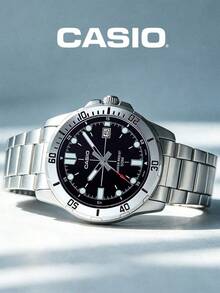 Jam Tangan Pria Casio Quartz Stainless Steel, Dial Hitam, Tahan Air 50m, Jam Tangan Kasual dengan Tampilan Tanggal MTP-VD01D-1E - Hitam - View 2