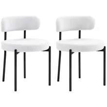 Set da 2 sedie da pranzo, imbottitura in pile, sedie con seduta imbottita, gambe in metallo, bianco crema - Multicolore - Visualizzare 1