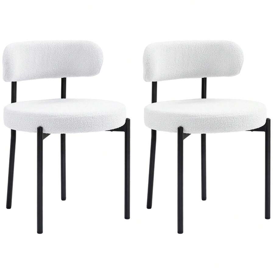 Set da 2 sedie da pranzo, imbottitura in pile, sedie con seduta imbottita, gambe in metallo, bianco crema - Multicolore - Visualizzare 1