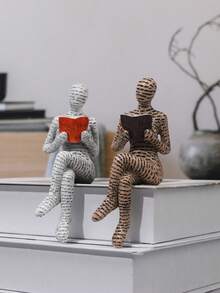 1pc Resin Reading Figurine Home Decor Ornament, Reading Style, Home Decoration Accessory, Best Choice, Autumn Decor, Room Decoration - Multicolor - View 1