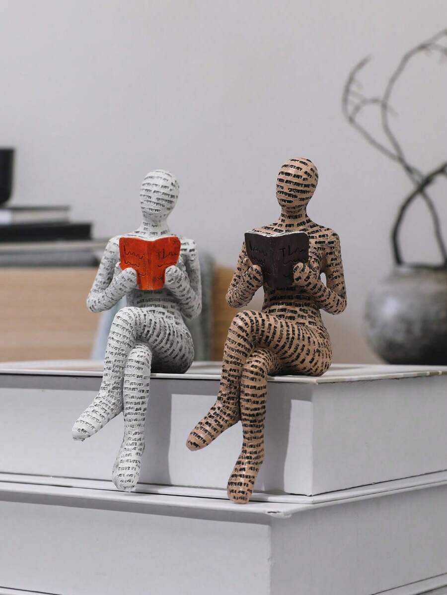 1pc Resin Reading Figurine Home Decor Ornament, Reading Style, Home Decoration Accessory, Best Choice, Autumn Decor, Room Decoration - Multicolor - View 1