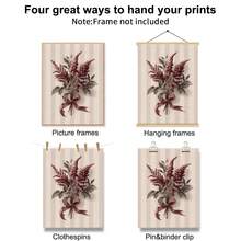 Set Of 2 Vintage Candy Cane Holly Canvas Wall Art | Burgundy Botanical Christmas Print For Farmhouse Living Room Frameless - A - View 7
