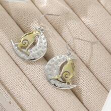 Dreamy Fairy Tale Moon Rabbit Fully Pave Cubic Zirconia Women's Earrings, Sweet Atmosphere Accessory, Suitable For Amusement Park Photo-Taking, Birthday Party, Casual Date, Gentle Daily Outfit, Exquisite Romantic Jewelry Gift For Girls - Silver - View 5
