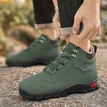 Men's Green High-Top Hiking Boots, Outdoor Work Boots, Lace-Up Ankle Combat Boots, Durable Hiking Shoes, Suitable For Camping, Motorcycle Riding And Other Activities - Green - View 4