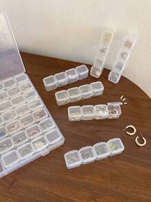 28/56pcs Mini Transparent Reusable Jewelry Storage Box, Detachable Earring Ring Organizer, Suitable For Beads, Cosmetics, Crafts, Compact Plastic Storage Box, Easter Gift - Clear - View 3