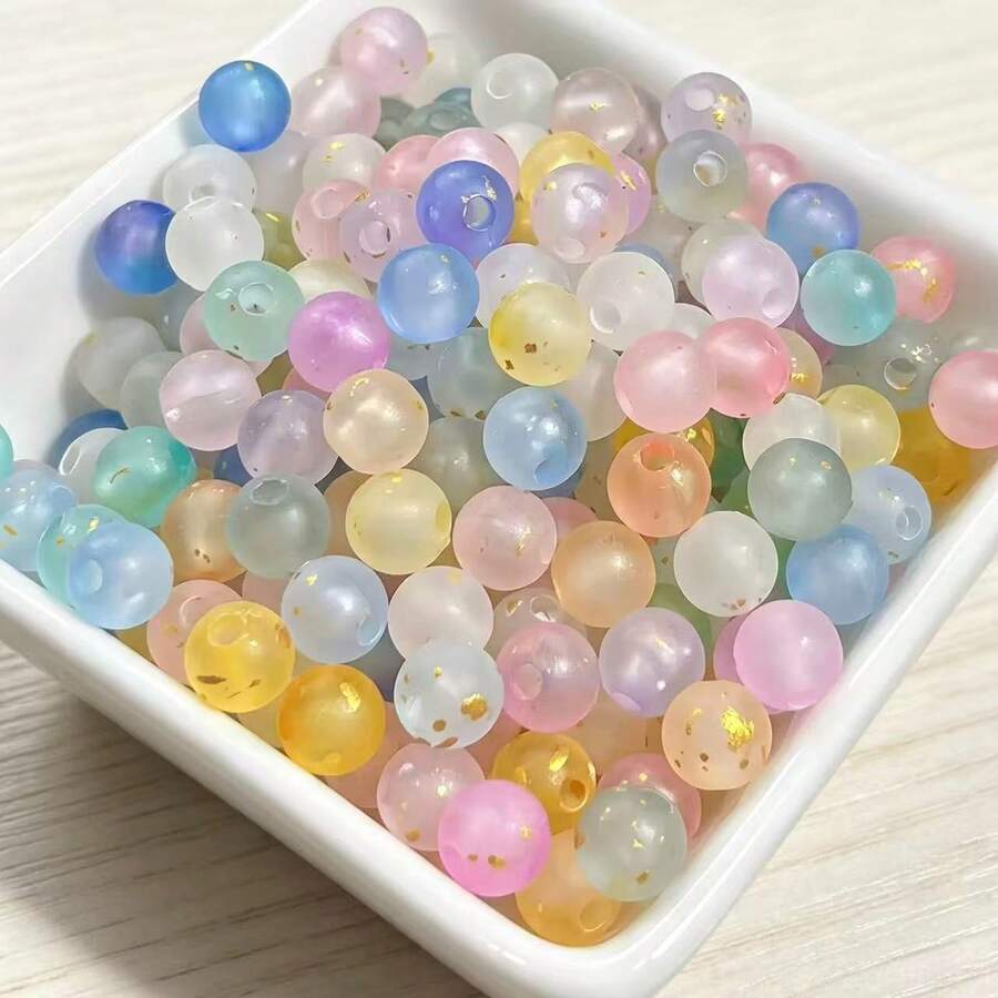 300pcs/100pcs Acrylic 0.31In Frosted Gold Sprinkled Straight Hole Round Beads, Suitable For Handmade DIY Beading Jewelry Making Crafts Accessories - Mixed Color Gold-flecked Round Beads - View 1