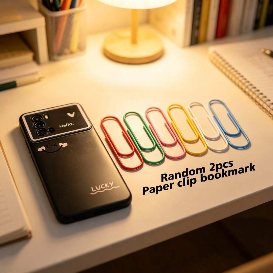 2pcs Dopamine Color Bookmarks, Paper Clip Shaped Student Bookmarks, Bright Color Page Markers, Office & School Supplies - A - View 1