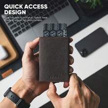 Tarjetero de cuero auténtico plegable con compartimento para billetes, ventana de identificación y bolsillo para monedas, Small - Alcantara Gris Oscuro - Ver 4