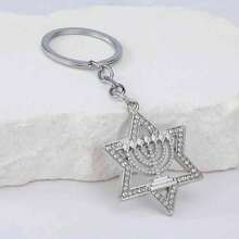 Llavero Menorah Estrella de David para Mujeres Hombres Regalos Religiosos Accesorios de Joyería de Acero Inoxidable - A - Ver 4