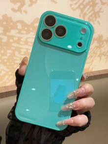 奢華純色亮面玻璃手機殼，相容 iPhone 17 Pro Max 16 15 14 13 12 11 Pro Max，鏡頭保護，極簡純色可愛優雅手機殼，相容 iPhone 17 Pro Max 16 Pro Max 17 Pro 15 Pro Max 14 Pro Max 13 Pro Max - 墨綠色 - 查看 1