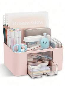 2 Drawers Desktop Organizer, 5 Compartments Multi-Functional Pen Holder, Office Desk Storage Caddy - Multicolor - View 6