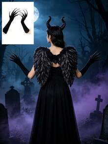 暗黑女巫服裝套裝 黑色惡魔角髮箍 羽毛天使之翼 長爪手套 哥德風 Cosplay 配件 邪惡女王派對裝扮 - 彩色 - 查看 14