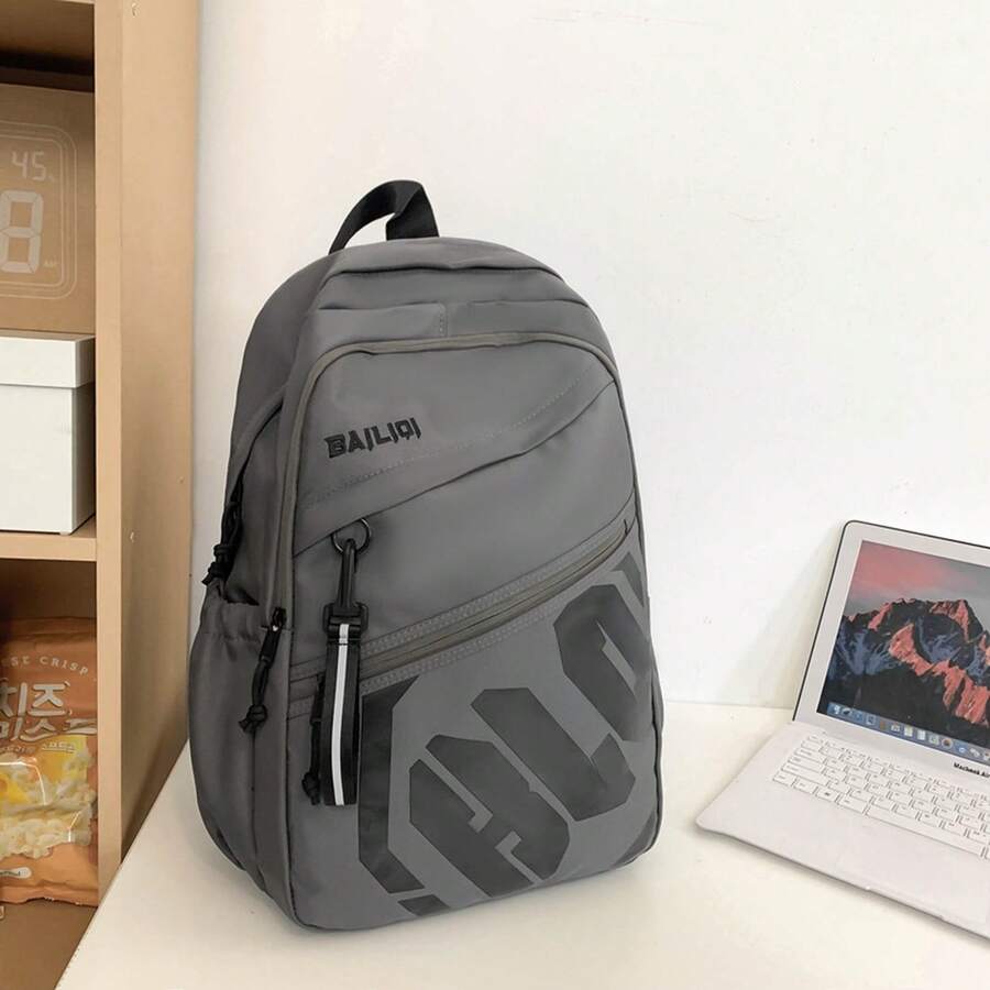 1 Stück robuster geräumiger Rucksack für alle Schüler, mit vielen Fächern für Schule und Alltag - Dunkelgrau - Übersicht 1