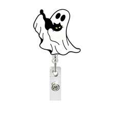 1pc Halloween Ghost Black Cat Acrylic Retractable Badge Reel ID Holder - Multicolor - View 10