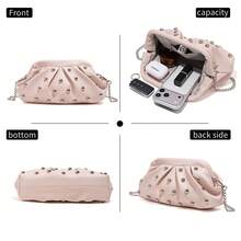 Vintage-Style Pleated Clutch With Rivet Decoration, Ruffled, Cloud-Patterned Beach Bag For Women, Fashionable Clutch Handbag With Chain Strap - 粉色 - 查看 4