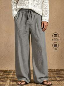 Mercer Haus Men's Summer Casual Fashion Loose Long Pants, Outdoor Sports Breathable Quick-Dry Linen Straight Leg Pants - Dark Grey - View 3