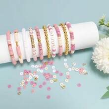 24-Grid Clay Bead Bracelet Making Kit, 24 Colors Flat College Style Beads, Used For Friendship Bracelets, Polymer Clay Beads With Charms, Suitable For Jewelry Making, Handmade Gifts - 24-compartment (Pink) Polymer Clay - View 4