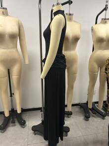 Elegant Strapless Oversized Three-Dimensional Floral Pattern Beaded Ribbon Dress With Sequins - Black - View 3