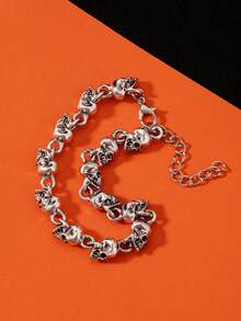 1pc Gothic Punk Skull Chain Bracelet, Halloween Jewelry Decoration - Antique Silver - View 3