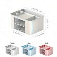 2 Drawers Desktop Organizer, 5 Compartments Multi-Functional Pen Holder, Office Desk Storage Caddy - Multicolor - View 4