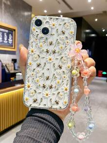 1 pieza Funda de teléfono con pulsera de flores, transparente con abeja pintada, a prueba de caídas, P14promax 3D, P13 dibujos animados, P11 pintada, P12 a prueba de caídas, XR dibujos animados, 78GES2, compatible con iPhone P15 Series, XS, S24, A03s, A03core, A04, A12, A13, A14, A21s, A22, A23, A24, A32, A33a34, A5, A51A52, A53, A54, A71, A72, A73, S20fe, S21, S22 Plus, Series 9, 9a, 10a, 10c, Note 9, Note 10, Note 11, Note 12, 12, 12c - Multicolor - Ver 2