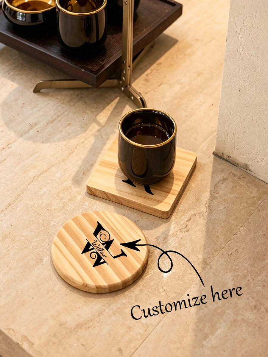 1件個性化客製化杯墊,木製杯墊附Logo雕刻,方形圓形木製杯墊,家用隔熱杯墊,適用於杯子、馬克杯、玻璃器皿,適合居家、餐廳、酒吧及戶外活動 - 多色 - 查看 1