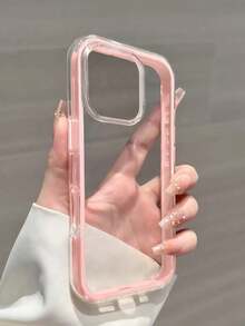 1入 簡約粉色基本手機殼 三合一加厚硬質材質 彩色純色邊框 個性創意 防摔 全包覆 透明款，適用 16 Pro/16 Pro Max/16/15 Pro Max/14/14 Pro Max/13/12/12 Pro/11/11 Pro Max/15 Pro/13 Pro/14 Plus 17/17 Pro/17 Pro Max/Air，春季禮物 生日派對 - 粉色 - 查看 2