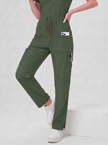 Pantalones de mujer/enfermería, pantalones cómodos, pantalones de unicolor y de bolsillos múltiples simples para primavera - Verde Oscuro - Ver 8