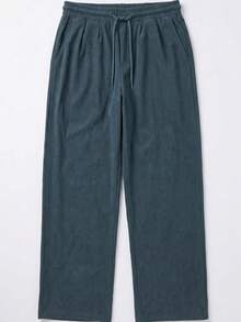 GRDR Men's Casual Corduroy Wide Leg Long Pants With Elastic Waist And Drawstring, Loose Fit With Drape And Relaxed Style - Dusty Blue - View 5