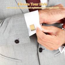 Men's Classic Cufflinks, Silver, Gold And Black Striped Round/Square/Rectangular Design, Suitable For Shirts, Suits And Other Occasions, Elegant Gift For Weddings, Grooms, Business Occasions, Father's Day, And Ideal Choice For School. - Multicolor - View 3