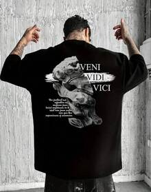 Una t-shirt da uomo ampia in 100% cotone con divertente stampa di coniglietto portoricano "DtMF" realizzata su misura, abbigliamento estivo, top estivo taglie forti, serie K-pop W. - Nero 1 - Visualizzare 2