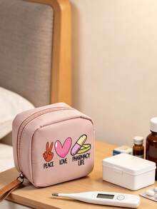 Portable Mini Makeup Bag, Accessory Storage Bag, Medicine Bag, Makeup Bag With "Pill" Pattern, Medicine Storage Bag, Compact Pill Organizer And First Aid Kit Suitable For Daily Use, Outdoor Activities, Dorm Portable Medicine Storage | Multi-Functional Fabric Emergency Kit, Suitable For Health-Conscious Use Anytime Anywhere, Suitable For Travel, Outdoor Activities, Birthday Gifts, Holiday Souvenirs, Back To School Gifts, Graduation Gifts - Multicolor - View 4