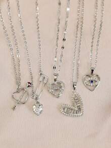 Women's Necklace Set With Multiple Options, Cupid Arrow Through Heart Brooch, Heart Pendant, Dynamic Beating Heart Shape, Trapezoid Hollow Design, Evil Eye Clavicle Chain, Sweet Cool Girl Style, Women's Daily Wear Neck Accessory, Romantic Valentine's Day, Qixi Festival, Christmas, Birthday Gift, Best Friend Memorial, Niche Exquisite Shiny Versatile Jewelry - Heart Shape - View 2