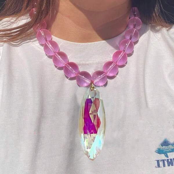 manbara Boho Glass Crystal Stone Charm Long Pendant Beaded Choker Women Fashion Jupiter Necklace Layer Chain Charm Necklace Jewelry Gift Wholesale
