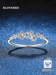 BLOVEMEE 1pc Exquisite Luxurious 925 Silver 3.0mmX1 2.5mmX1 1.8mmX2 1.6mmX5 Total 0.5ct Moissanite Ring, Suitable For Women's Daily Wear, Party, Vacation, Valentine's Day, Mother's Day, Wedding Anniversary, Jewelry Gift For Women - Silver - View 1
