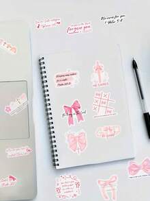 50pcs Pink Bow Stickers PET Transparent Suitable For Office Chair, Envelope, Calendar, Note, Party Packaging, Non-Repeating, Perfect For Winter And New Year Use - Multicolor - View 7