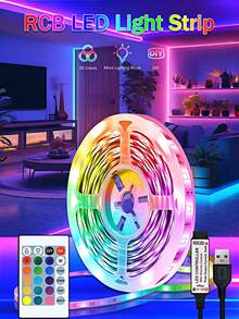 Tira de luz LED multicolor USB DIY con retroiluminación para TV, 3.28FT~100FT, con control remoto, adecuada para decoración de habitación de bebé, pared del hogar, dormitorio, pasillo, bar de jardín, dormitorio, techo, luz de ambiente para fiestas, luz de ambiente festivo, regalo festivo. ¡Luz LED de decoración de habitación! El tamaño de 3.28FT/1M es relativamente corto, por favor elija de acuerdo a sus necesidades reales al comprar, el adhesivo incorporado no se puede pegar en paredes rugosas, ¡por favor tenga cuidado al aplicar! - Multicolor - Ver 12