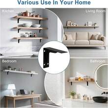 2 Pcs Floating Shelf Brackets L Bracket With Beam - Shelf Brackets Black- Heavy Duty Shelving Brackets For Floating Shelves - Wall Mounted Support For DIY (10/12 In) - View 7